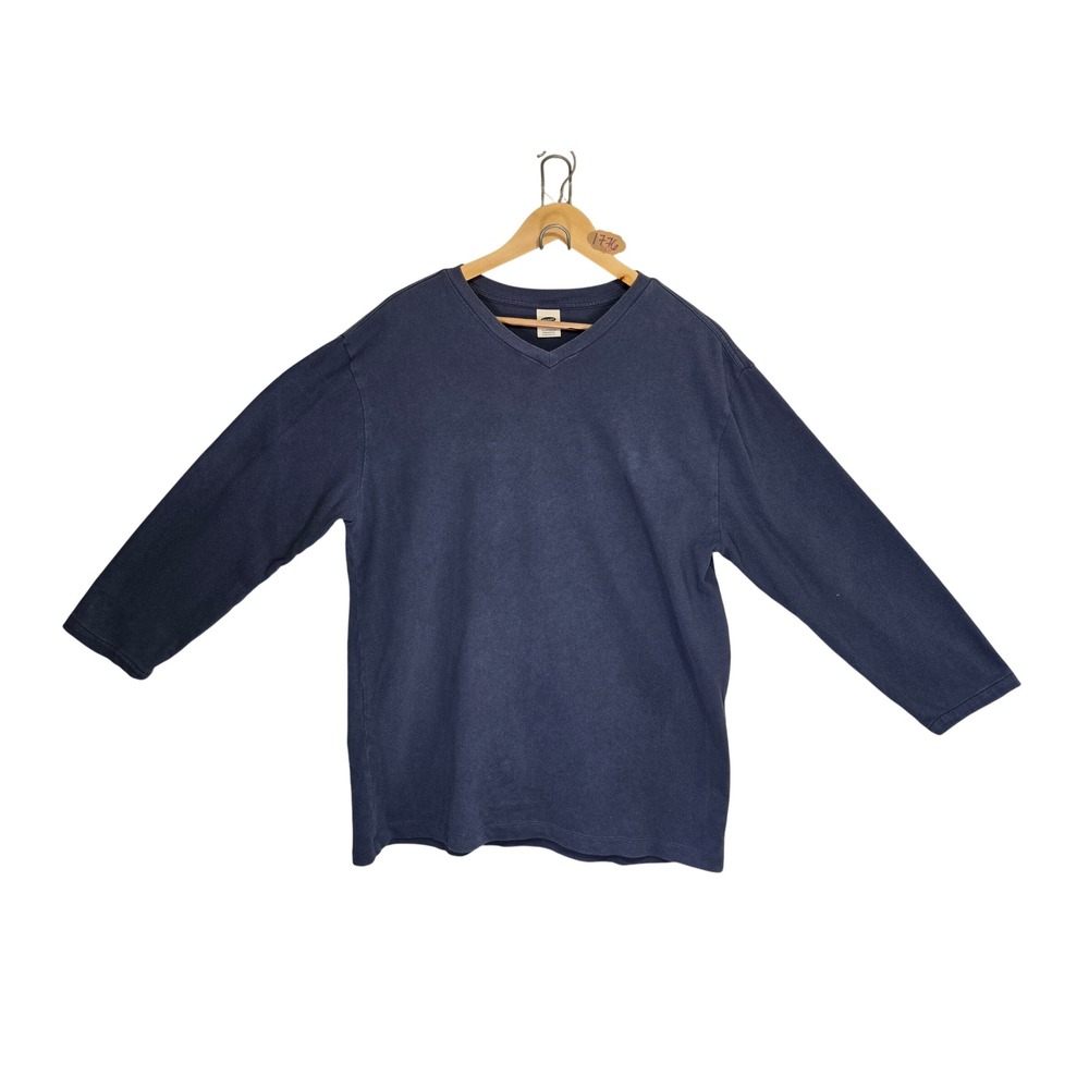 Old Navy Mens V-Neck Long Sleeve T-Shirt Navy Blue 100% Cotton Size L